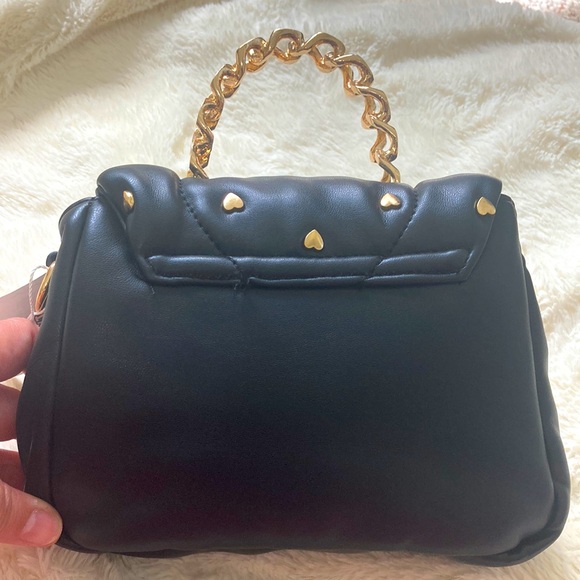 SKINNYDIP LONDON Leo Puffy Mini Tote Handle/Crossbody. Black w/gold ❤️ studs NWT - Picture 4 of 11